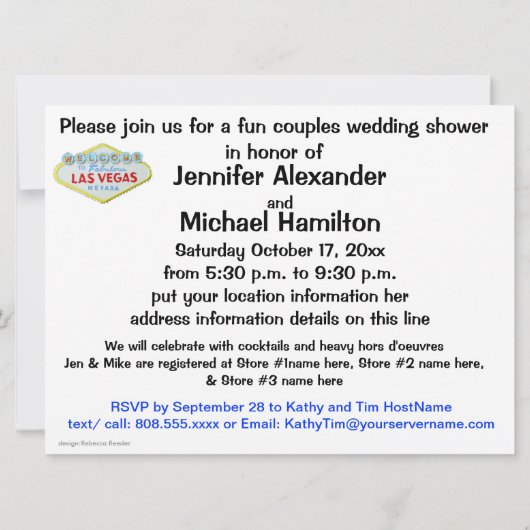 Las Vegas Wedding Shower Uitnodiging (Achterkant)
