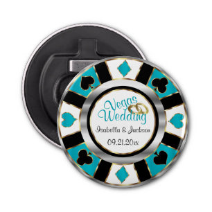 Las Vegas Wedding - Silver, White & Turquoise Button Flesopener