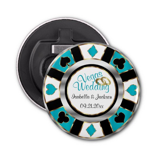 Las Vegas Wedding - Silver, White & Turquoise Button Flesopener (Voorkant)