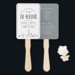 Las Vegas Wedding | Trouwprogramma Hand Fan Handwaaier<br><div class="desc">Een uniek deco skyline-thema set van handfans / trouwprogramma's speciaal afgestemd op uw toekomstige bruiloft in de prachtige stad Las Vegas, Nevada. Ze hebben een begroeting op de voorkant en uw unieke huwelijksdetails aan de andere kant. De achterkant heeft een zachte tint van nikkelgrijs met uw huwelijksprogramma details van het...</div>