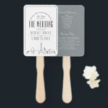 Las Vegas Wedding | Trouwprogramma Hand Fan Handwaaier<br><div class="desc">Een uniek deco skyline-thema set van handfans / trouwprogramma's speciaal afgestemd op uw toekomstige bruiloft in de prachtige stad Las Vegas, Nevada. Ze hebben een begroeting op de voorkant en uw unieke huwelijksdetails aan de andere kant. De achterkant heeft een zachte tint van nikkelgrijs met uw huwelijksprogramma details van het...</div>