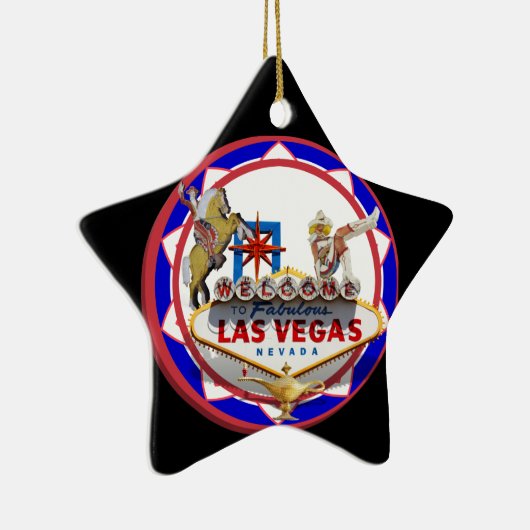 Las Vegas Welcome Sign Red & Blue Poker Chip Keramisch Ornament (Rechts)