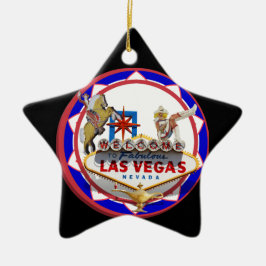 Las Vegas Welcome Sign Red & Blue Poker Chip Keramisch Ornament