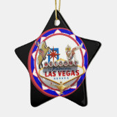 Las Vegas Welcome Sign Red & Blue Poker Chip Keramisch Ornament (Links)