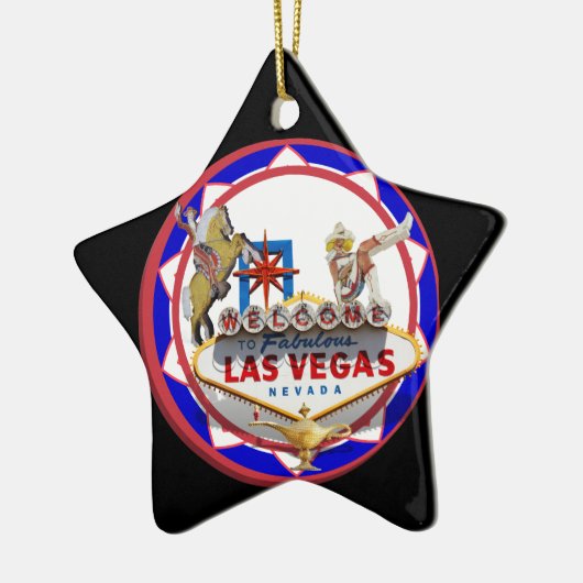 Las Vegas Welcome Sign Red & Blue Poker Chip Keramisch Ornament (Links)
