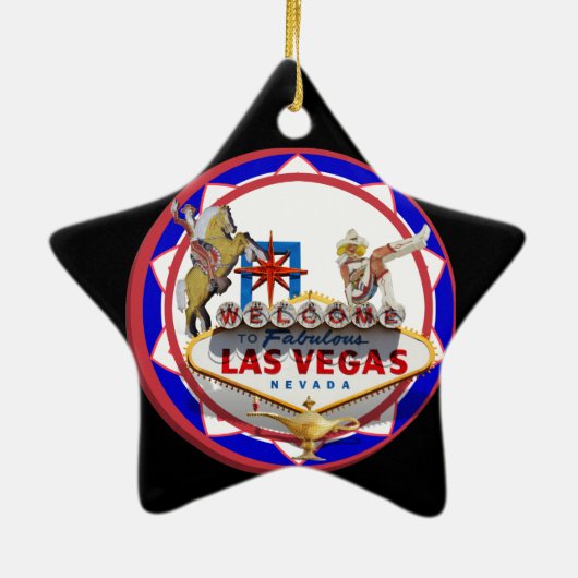 Las Vegas Welcome Sign Red & Blue Poker Chip Keramisch Ornament (Achterkant)