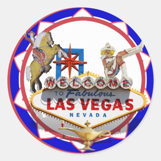 Las Vegas Welcome Sign Red & Blue Poker Chip Ronde Sticker (Voorkant)