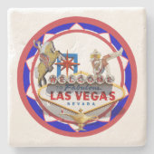 Las Vegas Welcome Sign Red & Blue Poker Chip Stenen Onderzetter (Voorkant)