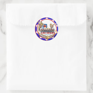 Las Vegas Welkom Bord Rood & Blauw Pokerfission Ronde Sticker