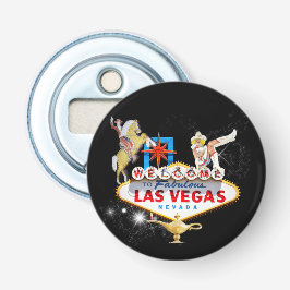 Las Vegas Welkom Bord Tegen Sterrenhemel Button Flesopener