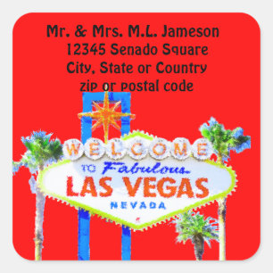 Las Vegas Welkomstbord Rood adreslabel Vierkante Sticker