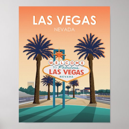 Las Vegas Welkomstbord Zonsondergang Vintage Reize Poster (Voorkant)