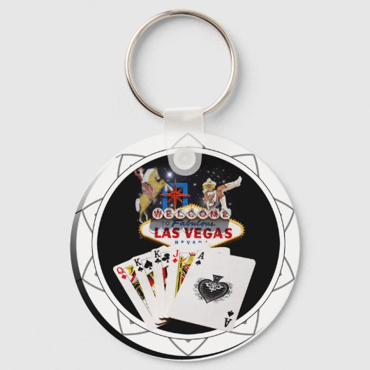 Las Vegas Welkomstbord Zwarte Poker Chip Sleutelhanger (Voorkant)