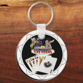 Las Vegas Welkomstbord Zwarte Poker Chip Sleutelhanger (Voorkant)