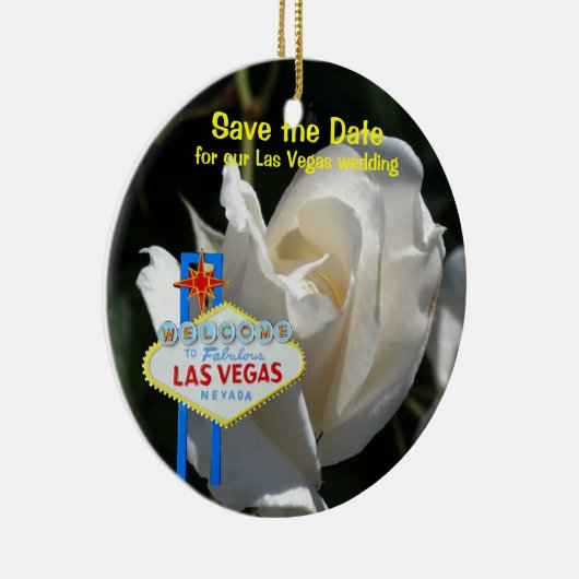 Las Vegas White Rose Wedding Announcement Keramisch Ornament (Rechts)