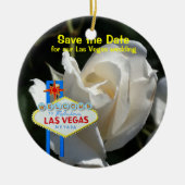 Las Vegas White Rose Wedding Announcement Keramisch Ornament (Voorkant)