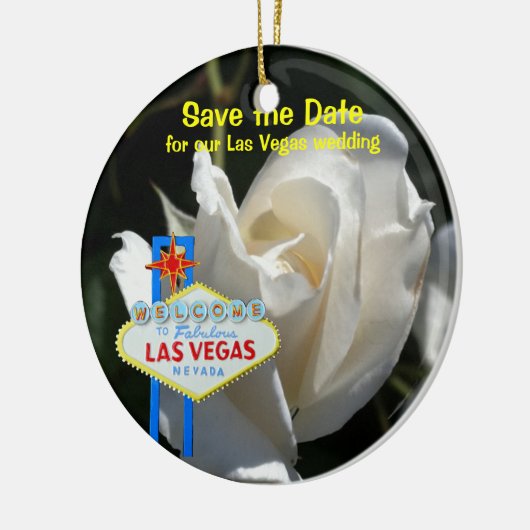 Las Vegas White Rose Wedding Announcement Keramisch Ornament (Links)