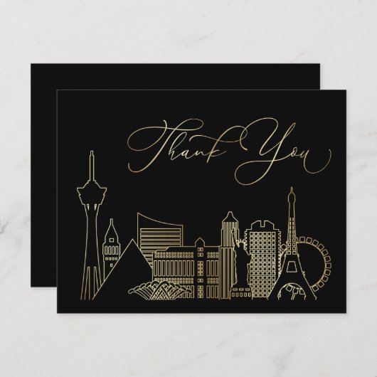 Las Vegas Zwart en Gouden Bruiloft Bedankkaart (Voorkant / Achterkant)