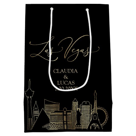 Las Vegas Zwart en Gouden Bruiloft Medium Cadeauzakje (Achterkant)