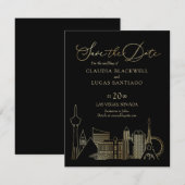 Las Vegas Zwart en Gouden Bruiloft Save The Date (Voorkant / Achterkant)