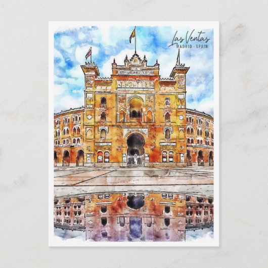 Las Ventas Madrid Spanje Reisplaats Waterverf Briefkaart (Voorkant)