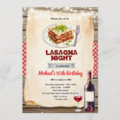 Lasagna and Wine night party invitation Kaart (Voorkant)