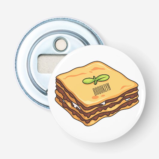 Lasagna cartoon illustratie button flesopener (Voorkant)