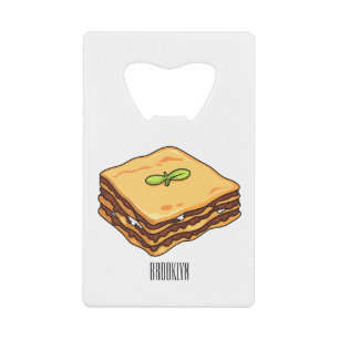 Lasagna cartoon illustratie creditkaart flessenopener