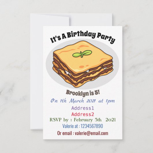 Lasagna cartoon illustratie kaart (Voorkant)