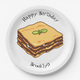 Lasagna cartoon illustratie papieren bordje
