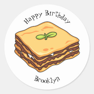 Lasagna cartoon illustratie ronde sticker