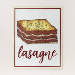 Lasagna Lasagna Italiaans-Amerikaanse keukengerei Legpuzzel<br><div class="desc">Het folieontwerp is voorzien van een originele markeerteken van de heerlijke Italiaanse lasagne met vlees,  marinara sauce en mozzarella kaas. Ideaal voor je favoriete foodie of fan van de Italiaanse keuken. Pas je aan met je informatie.</div>
