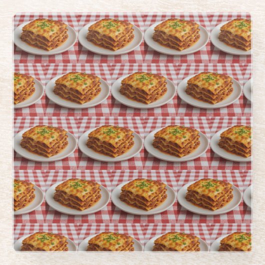 Lasagna Red White Tablecloth Glass Coaster Glazen Onderzetter (Voorkant)