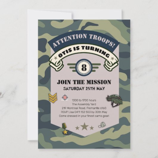 Laser Army Party Uitnodiging, Camouflage Paintball Kaart (Voorkant)