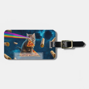 Laser Cat Pizza Party Bagagelabel