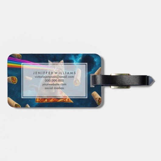 Laser Cat Pizza Party Bagagelabel (Achterkant horizontaal)