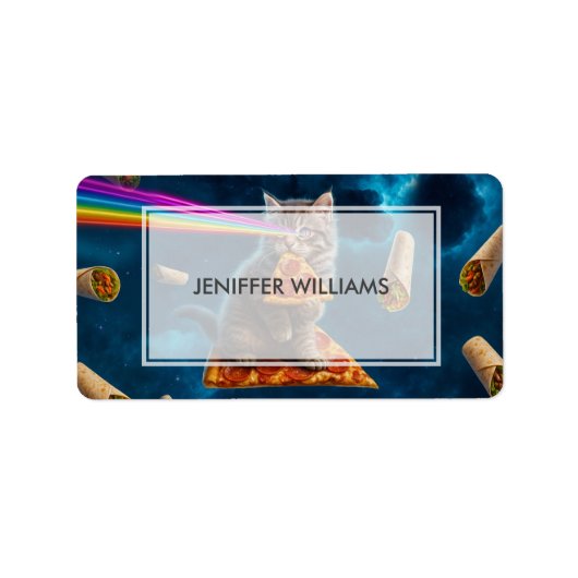 Laser Cat Pizza Party Etiket (Voorkant)