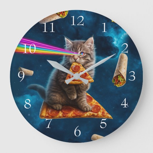 Laser Cat Pizza Party Grote Klok (Voorkant)