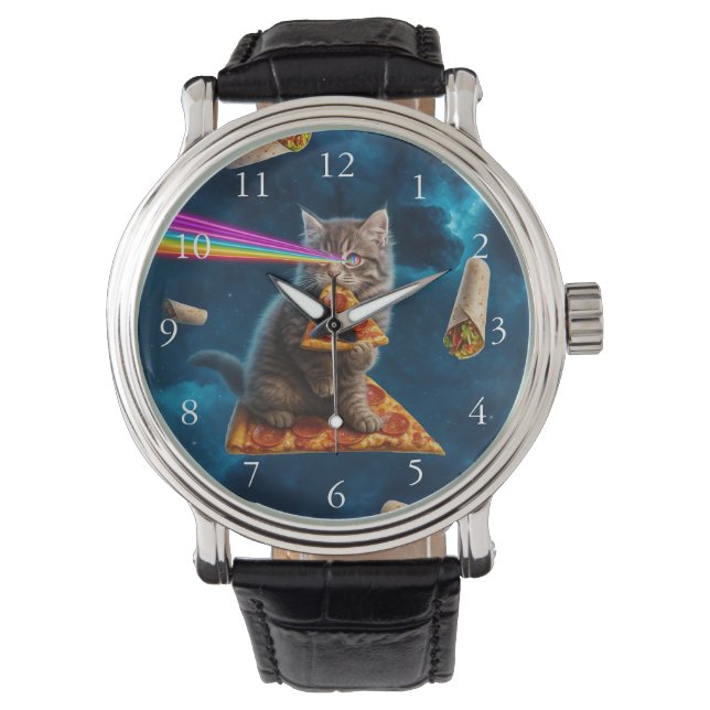 Laser Cat Pizza Party Horloge (Voorkant)