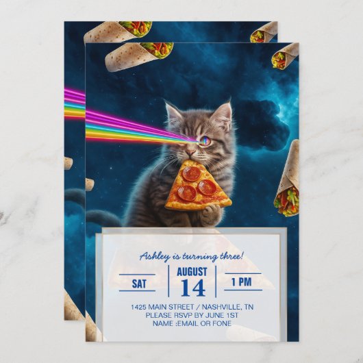 Laser Cat Pizza Party Kaart (Voorkant / Achterkant)