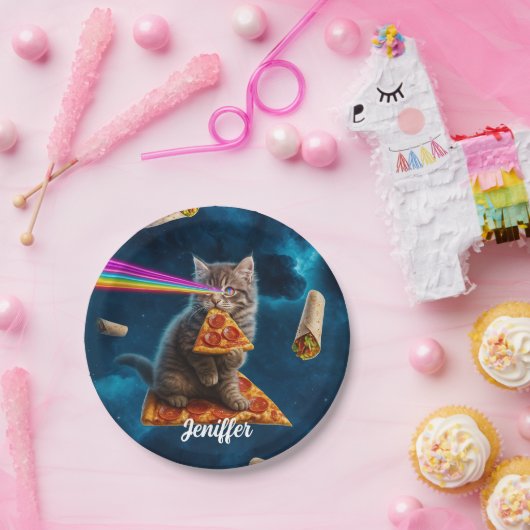 Laser Cat Pizza Party Papieren Bordje (Feest)