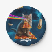 Laser Cat Pizza Party Papieren Bordje (Voorkant)