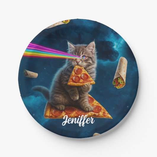 Laser Cat Pizza Party Papieren Bordje (Voorkant)