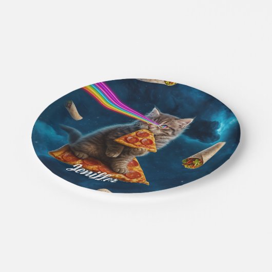 Laser Cat Pizza Party Papieren Bordje (Gekanteld)