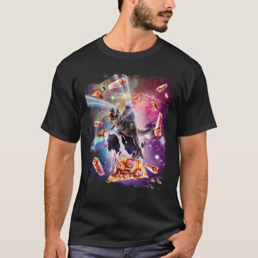 Laser Eye Space Cat op dinosaurus Koe Rainbow T Sh T-shirt (Voorkant)