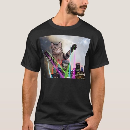 Laser Eyes Space Cat Funny Laser Cat Cute Space Ca T-shirt (Voorkant)