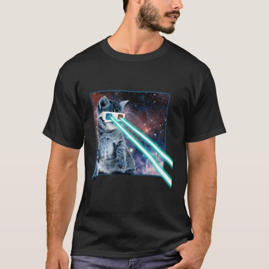 Laser Eyes Space Cat Kat 3D-bril T-shirt (Voorkant)