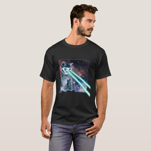 Laser Eyes Space Cat Kat 3D-bril T-shirt (Voorkant volledig)