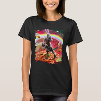 Laser Eyes Space Cat On Sloth Dinosaur  Rainbow T-shirt