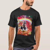 Laser Eyes Space Cat Op Llama Koe - Rainbow Pullov T-shirt (Voorkant)
